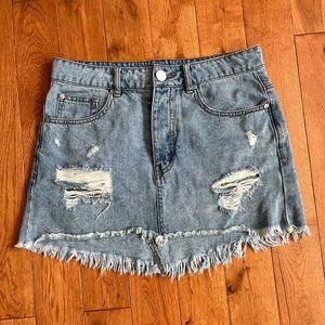 Caffeine Distressed Denim Mini Skirt - Size Medium